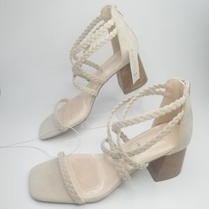 Joie Felina strappy braded block heel sandals, taupe/tan soft suede, women's 8.5
